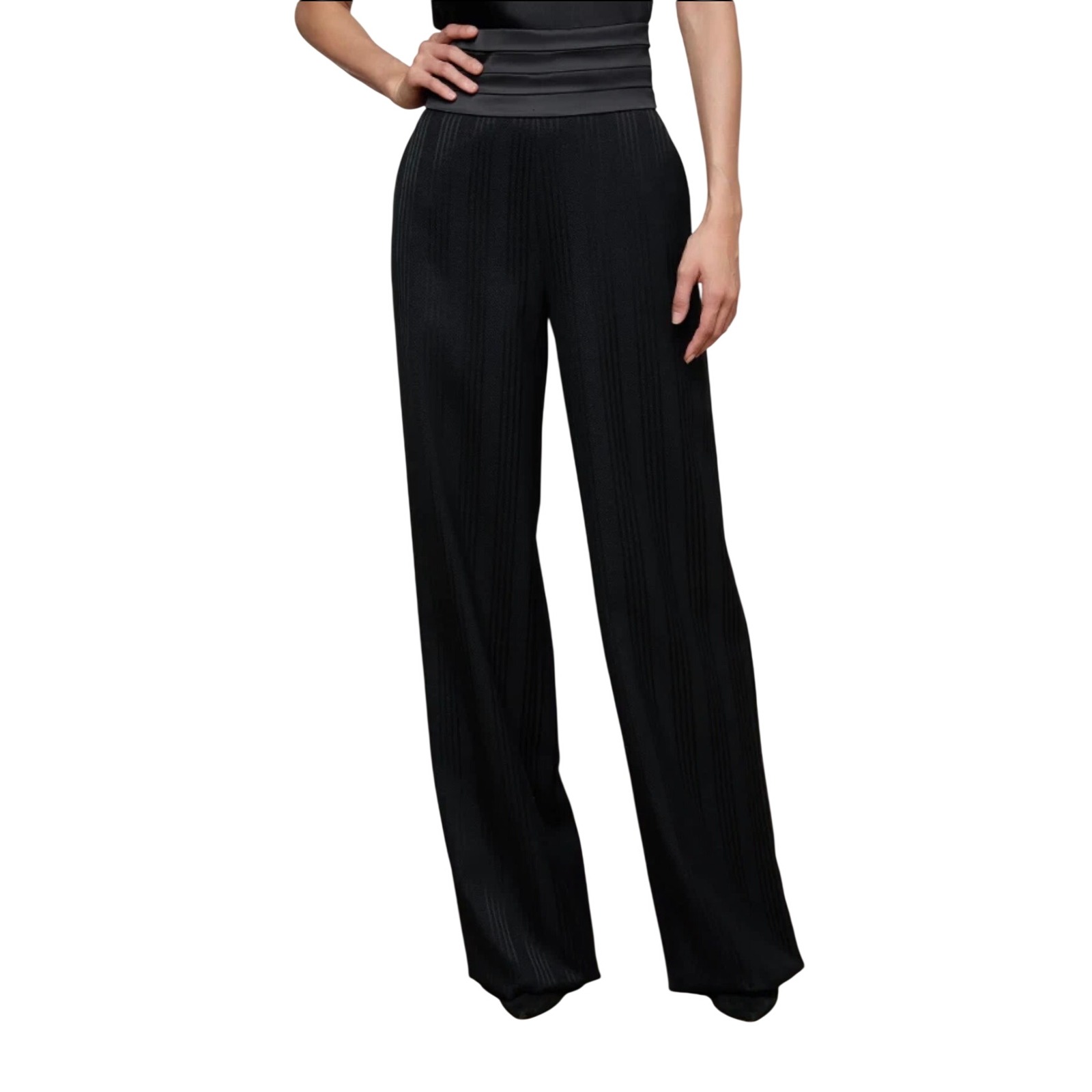 L'agence Minerva Cummerbund Womens Wide Leg Trouser Black Shadow Stripe Luxury